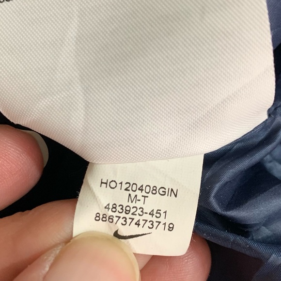 Vintage Nike Varsity Wool Bomber Jacket in Navy with Neon Stripe Women’s M Tall - Picture 10 of 11